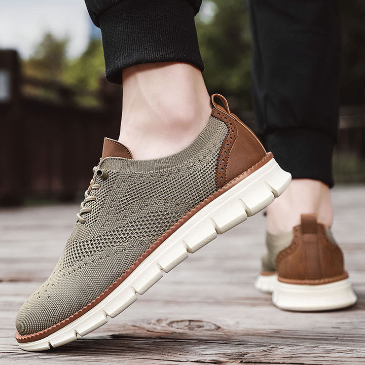 Men's knitted business casual lace-up with wingtip detailing and flexible EVA sole Mune Fashion