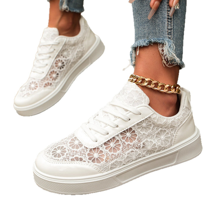 Women delicate lace platform sneakers with floral crochet pattern Mune Fashion