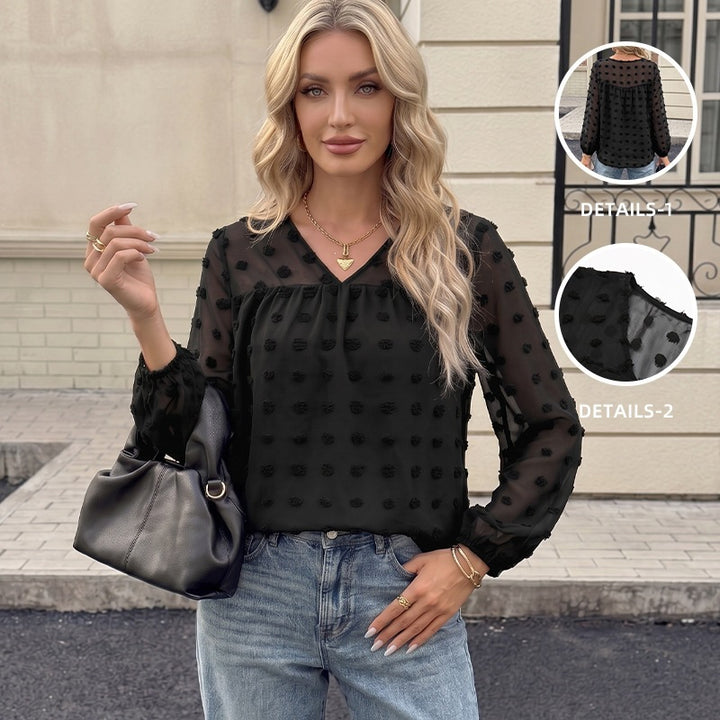 Women's Transparent Blouse with Ruffle Details Mune Fashion