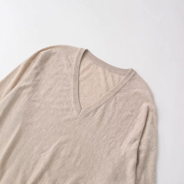 Ladies Oversized V-Neck Fine Knit Sweater with Batwing Sleeves Mune Fashion