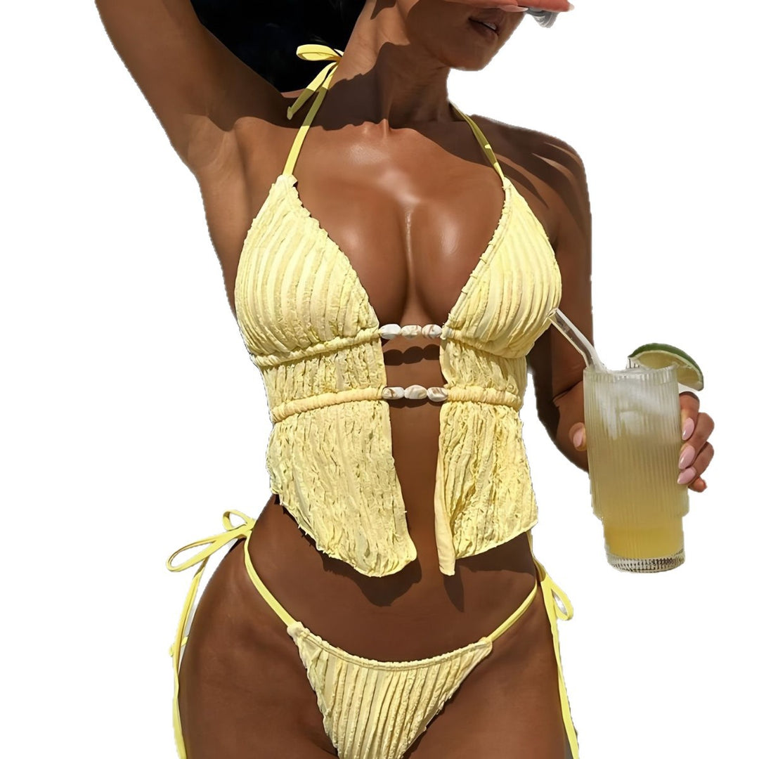 Ladies Ruffle Bikini with Pearl Accents Mune Fashion