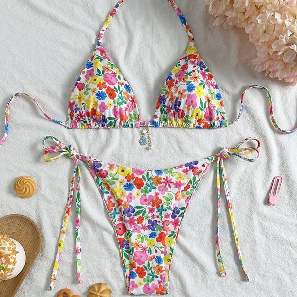 Women’s Triangle Bikini with Colorful Floral Design Mune Fashion