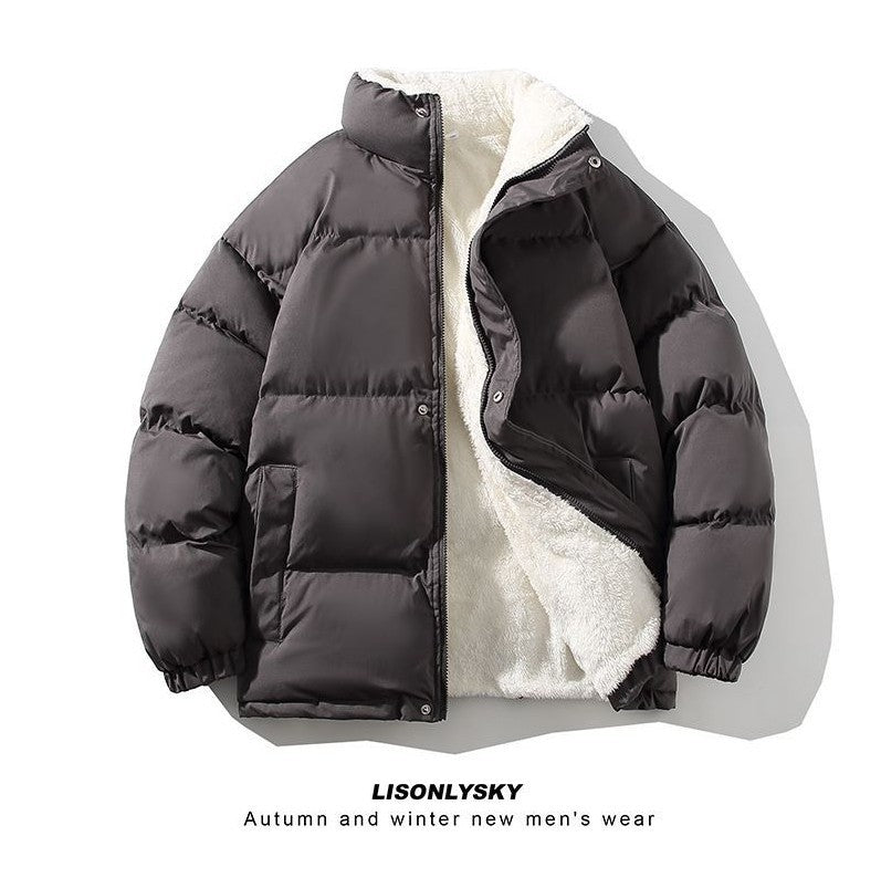 Men's padded winter quilted jacket with teddy lining, high stand-up collar and concealed snap button placket Mune Fashion