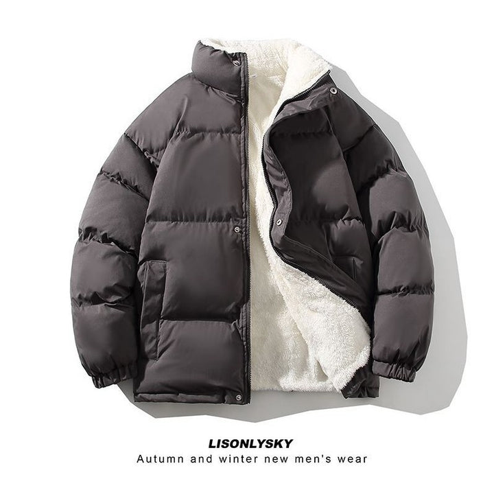 Men's padded winter quilted jacket with teddy lining, high stand-up collar and concealed snap button placket Mune Fashion