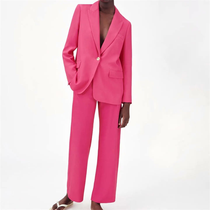 Women's Two-Piece Suit Set with Oversized Blazer and High-Waisted Wide-Leg Pants Mune Fashion