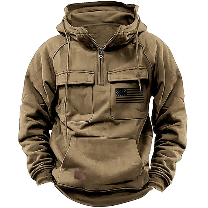 Men's urban hoodie with tactical chest pockets and half zipper Mune Fashion