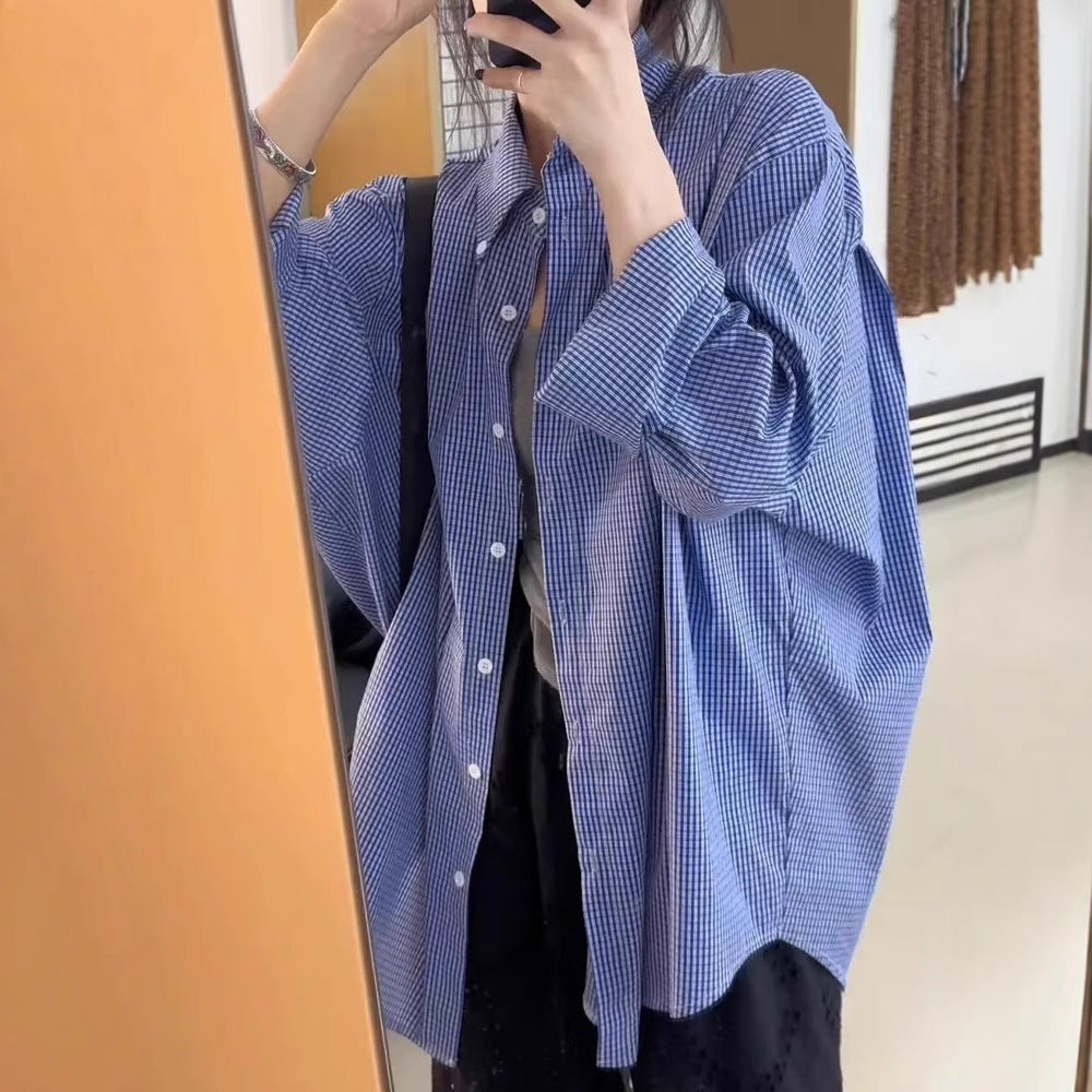 Women's Oversize Shirt with Vichy Check, Loose Fit and Continuous Button Placket Mune Fashion