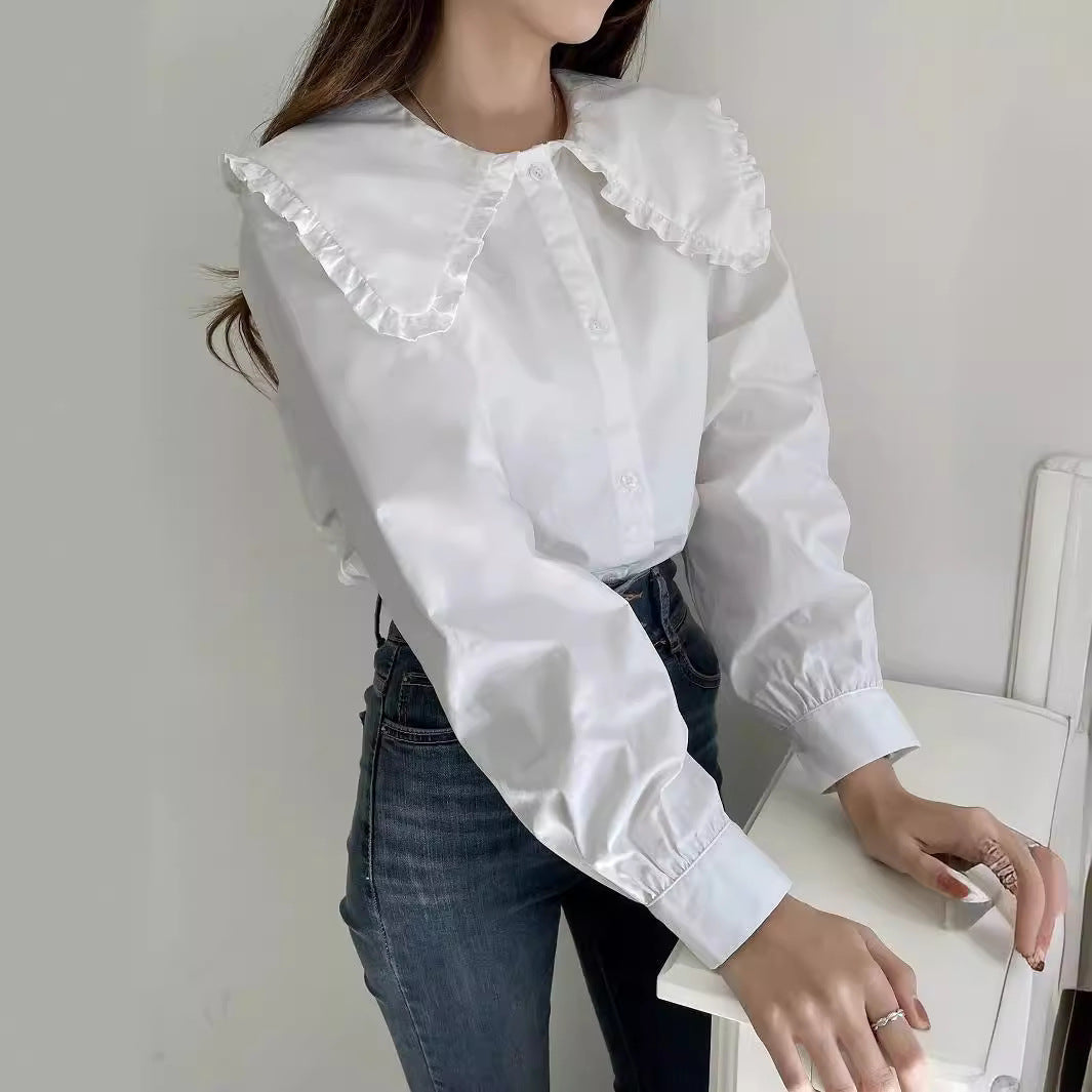 Women's blouse with oversized ruffle collar and finely crafted tailoring Mune Fashion