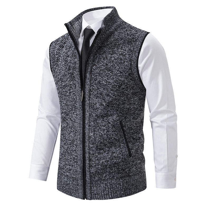Men's elegant knit vest with stand-up collar and concealed zipper Mune Fashion