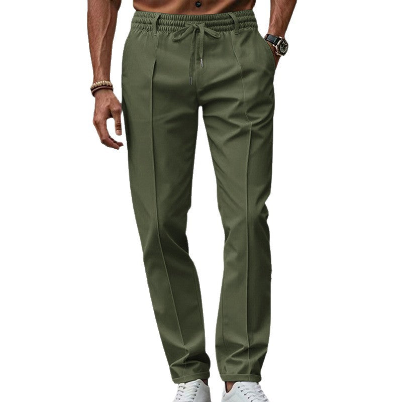 Men's tapered pleat chinos with elastic drawstring waistband and side pockets Mune Fashion
