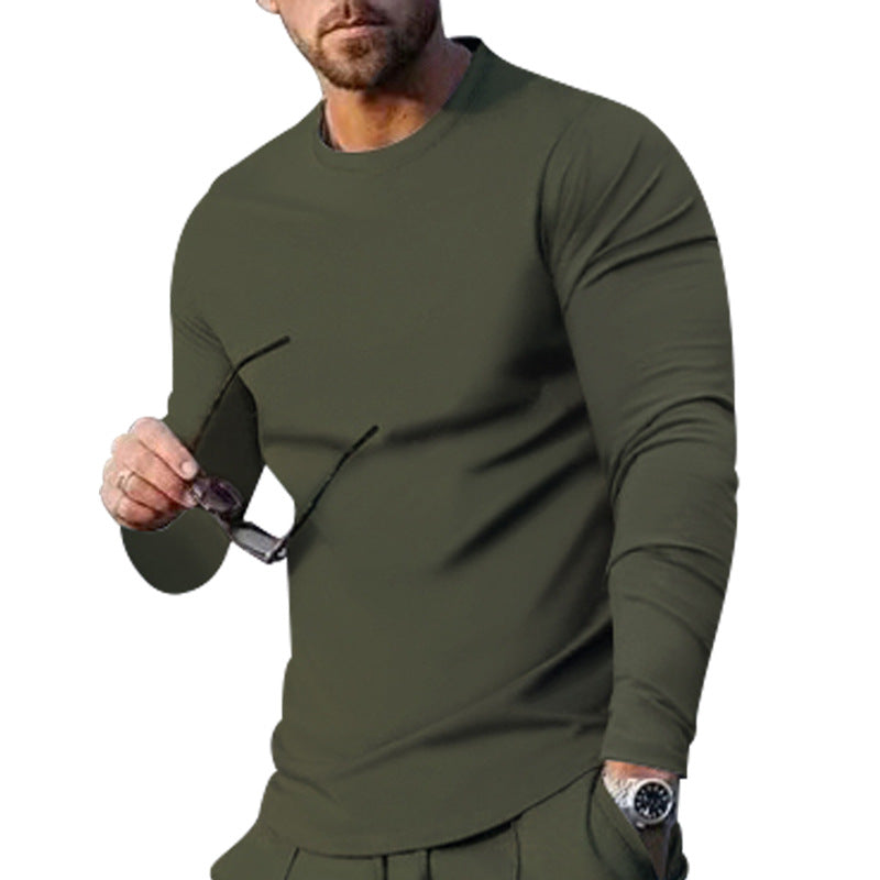 Men's narrow cut long sleeve shirt with round neckline elastic cotton stretch and extended hem Mune Fashion