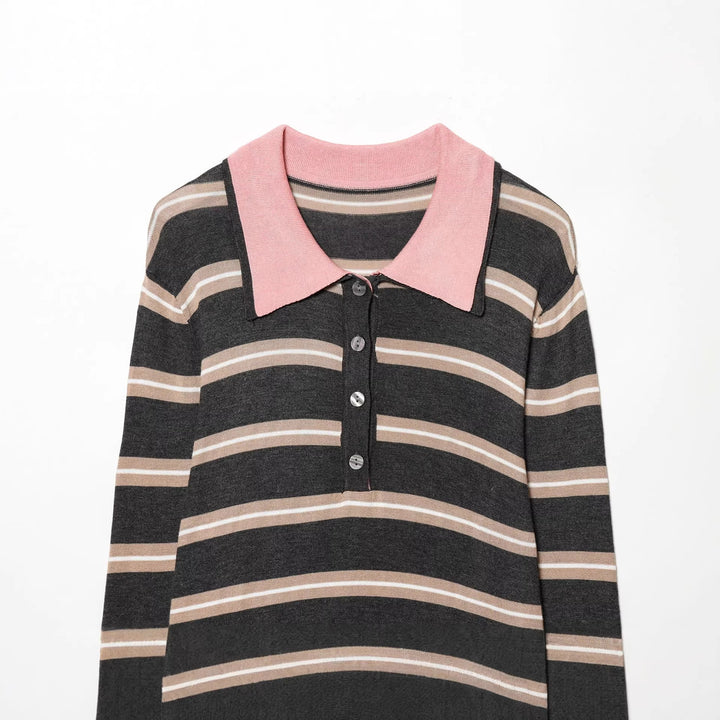 Women’s tailored knit polo with contrast collar and continuous button placket Mune Fashion