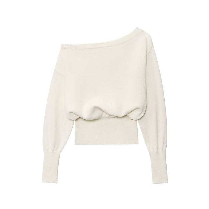 Women's Oversized Off-Shoulder Cropped Sweater with Balloon Sleeves Mune Fashion