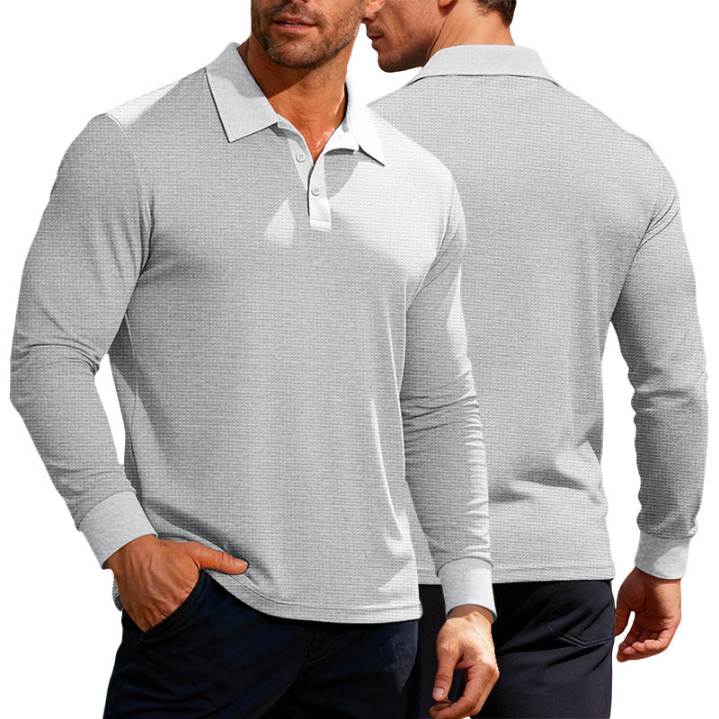 Men's long sleeve polo shirt made of waffle knit with a slim fit, concealed button placket, and shirt collar Mune Fashion