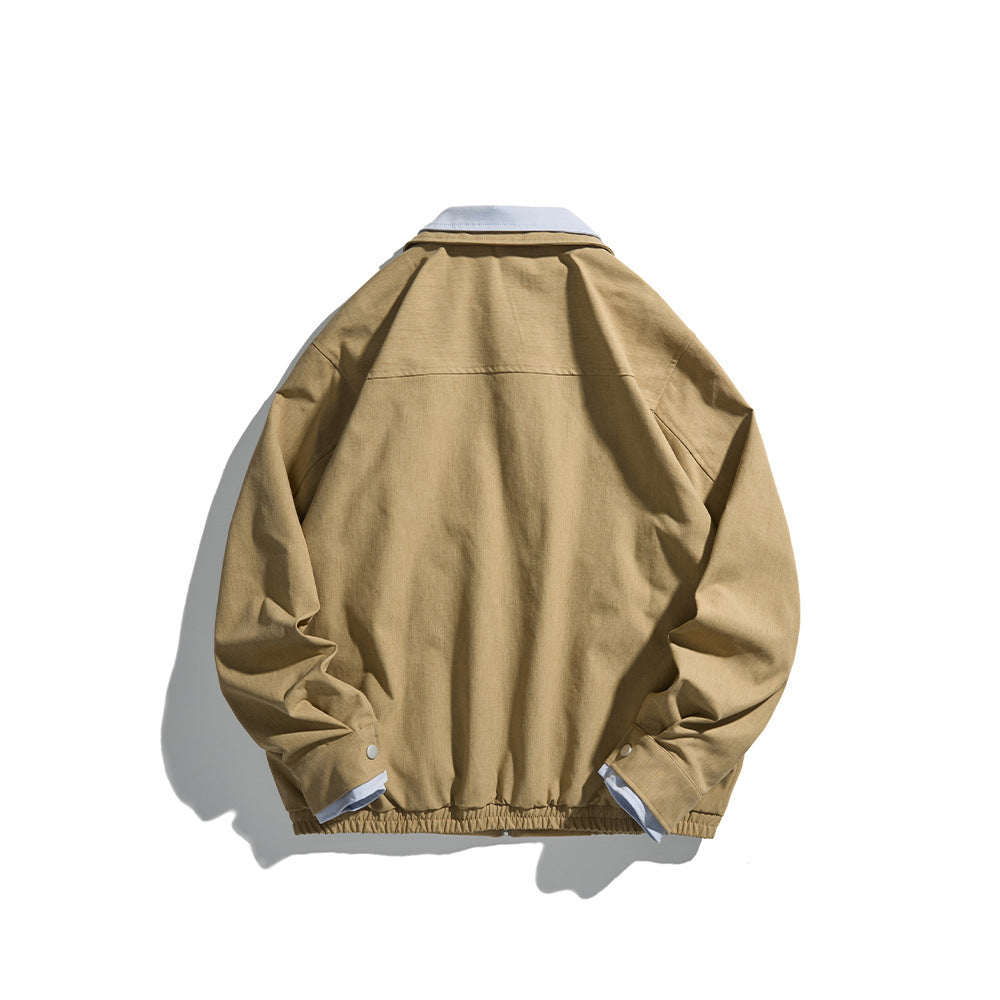 Men's short jacket in boxy cut made of sturdy canvas with contrasting lapel Mune Fashion