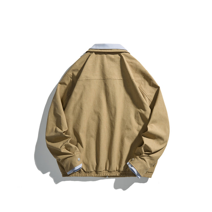 Men's short jacket in boxy cut made of sturdy canvas with contrasting lapel Mune Fashion