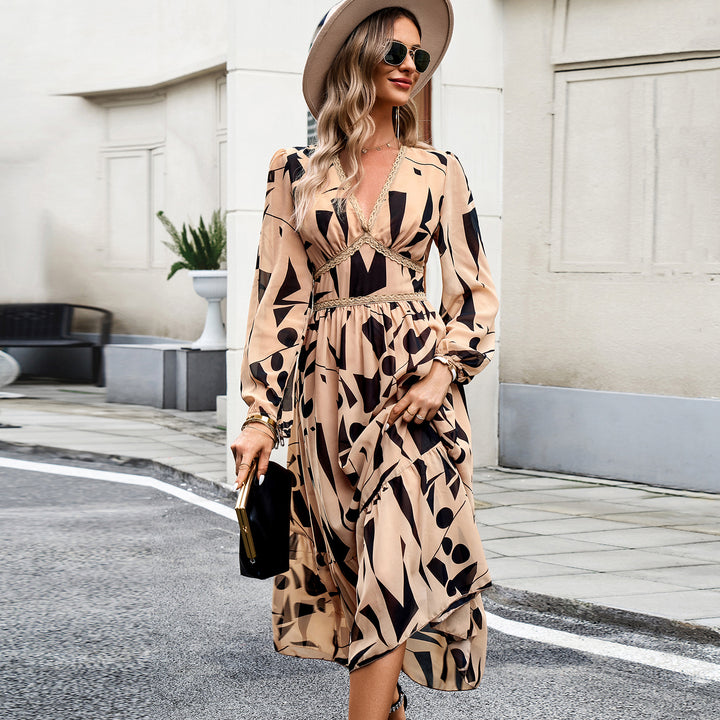 Women's flowing maxi dress with V-neck, gathered empire waist and tiered skirt Mune Fashion