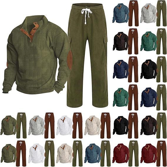 Men's nano structured fine knit half button pullover and fine cord cargo two-piece Mune Fashion