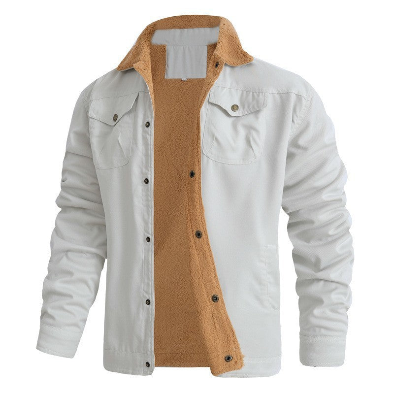 Men's non-padded canvas jacket with teddy fleece lining and shirt collar Mune Fashion