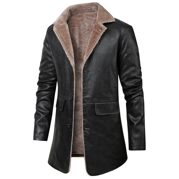 Men's Elegant Faux Leather Jacket with Fleece Lining Mune Fashion