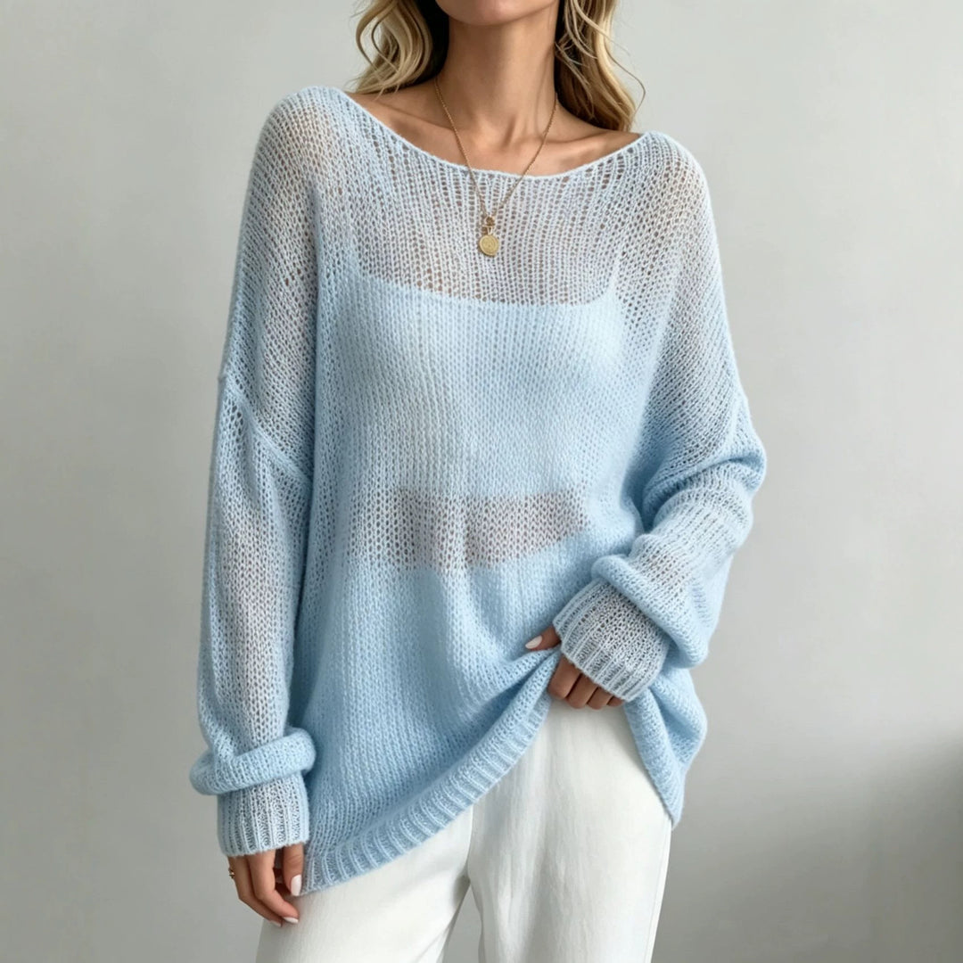 Women Oversize Knit Sweater with Transparent Mohair Effect Mune Fashion