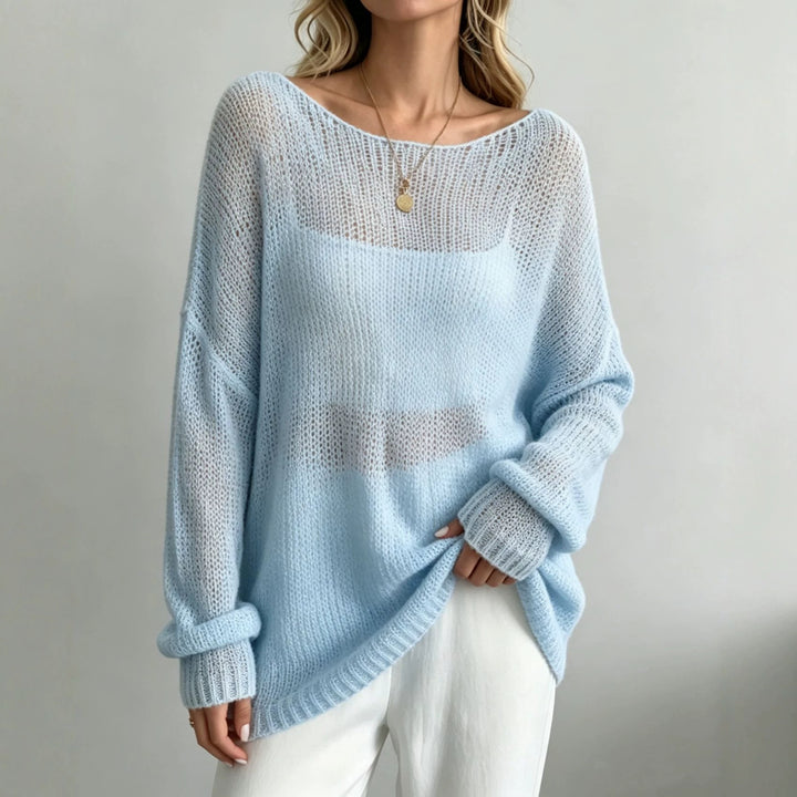 Women Oversize Knit Sweater with Transparent Mohair Effect Mune Fashion