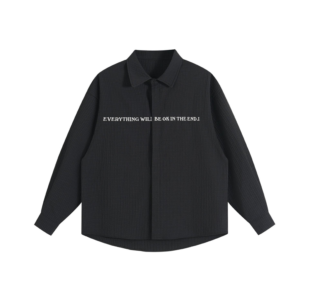 Unisex Oversize Textured Shirt Jacket with Concealed Button Placket and Statement Embroidery Mune Fashion