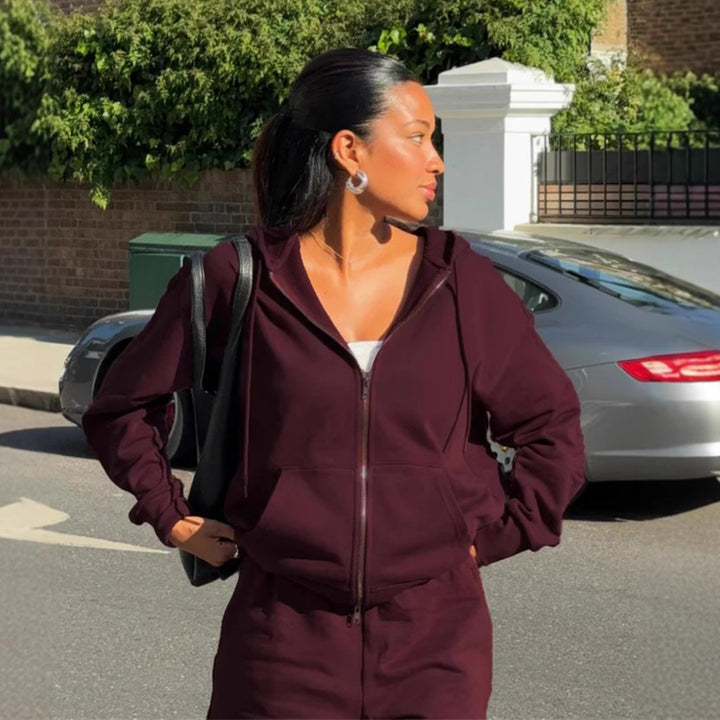 Women's cropped hoodie sweatshirt with oversized sleeves and high-waist wide-leg leisure pants Mune Fashion