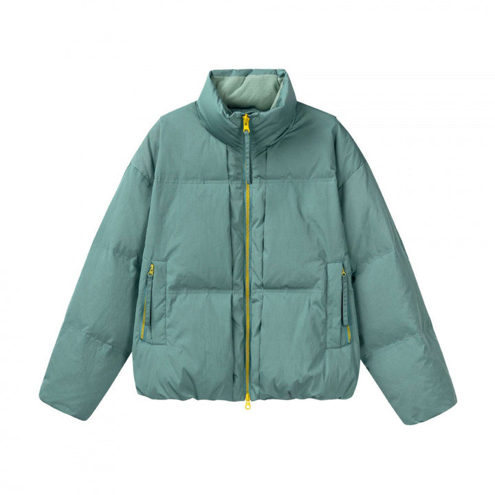 Women Short Oversized Padded Jacket with High Stand-Up Collar and Contrast Zipper Mune Fashion