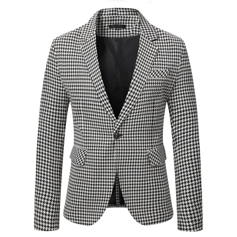 Men's tailored blazer with houndstooth pattern, lapel collar and flap pockets Mune Fashion