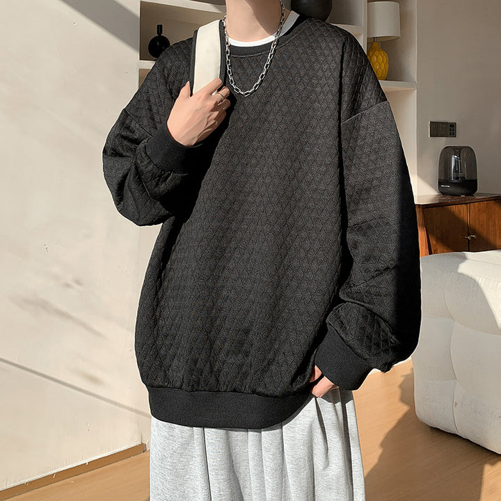 Men's Oversize Quilt Sweatshirt with Diamond Pattern and Ribbed Cuffs Mune Fashion