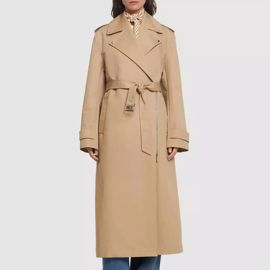 Women's floor-length oversized trench coat with zipper and wide shawl collar Mune Fashion