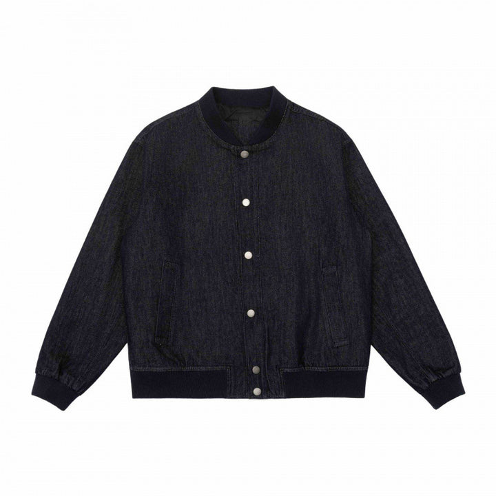 Unisex Oversize-Denim-Bomber Jacket with Ribbed Cuffs and Snap Button Placket Mune Fashion
