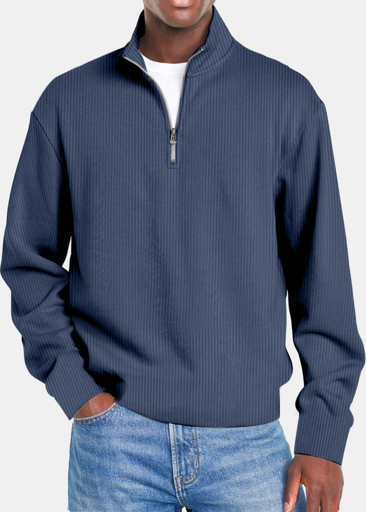 Men's ribbed troyer pullover with half zip and stand-up collar Mune Fashion