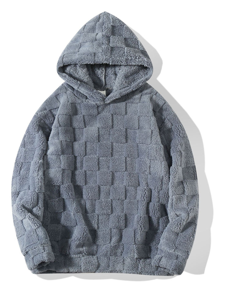 Women's Oversize Plush Hoodie with Check Pattern, Hood, and Soft Teddy Lining Mune Fashion