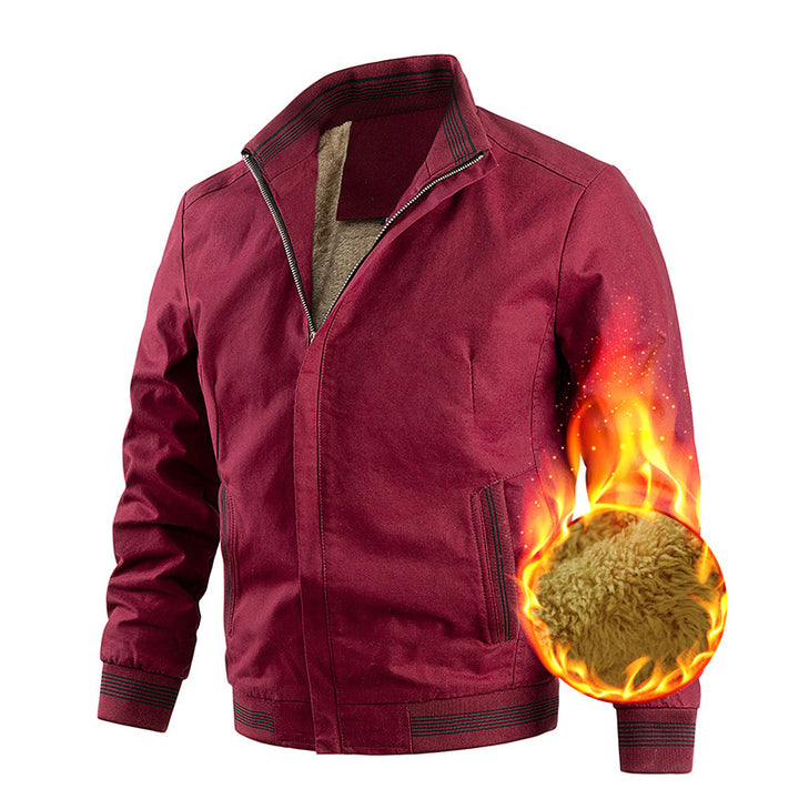 Men's Thermal Canvas Blouson with Soft Teddy Lining and High Standing Collar Mune Fashion