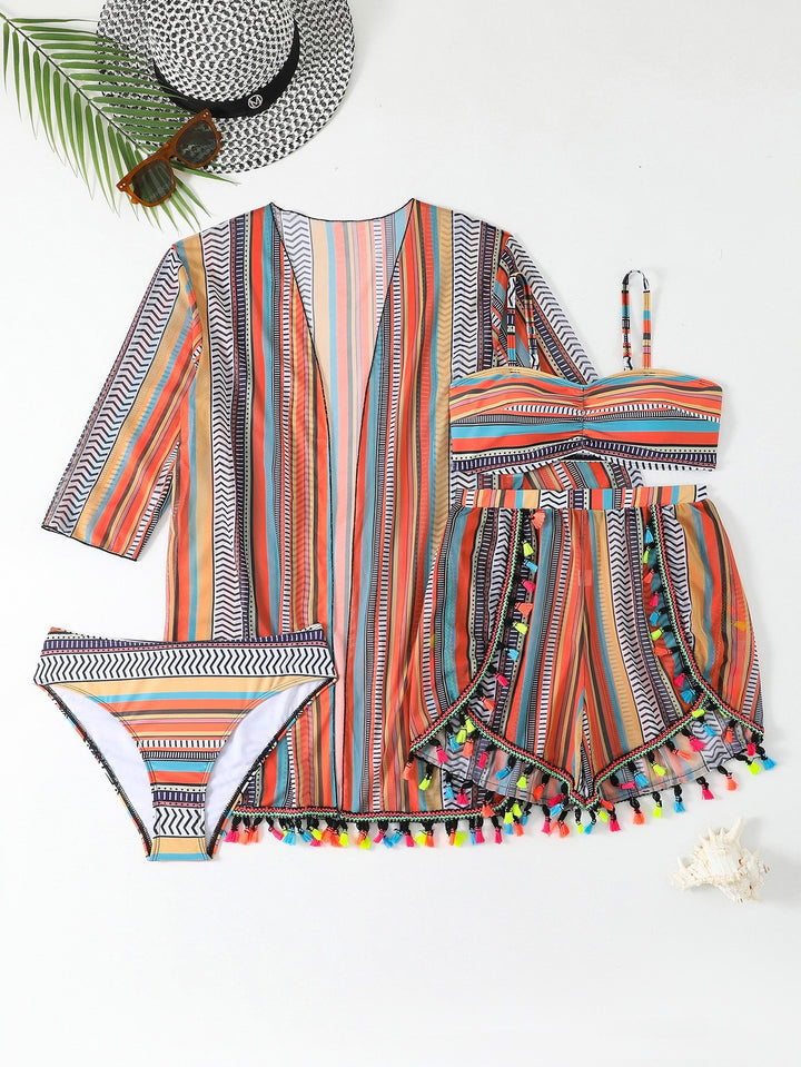 Women's bikini set with colorful wrap skirt and playful pom poms Mune Fashion