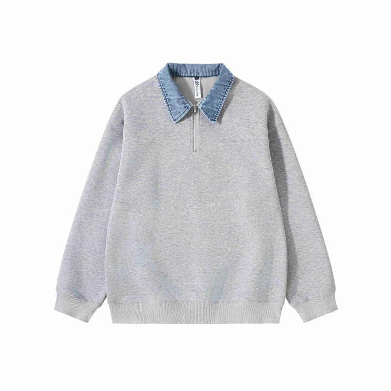 Unisex Oversize-Halfzip-Sweatshirt with contrasting denim collar Mune Fashion