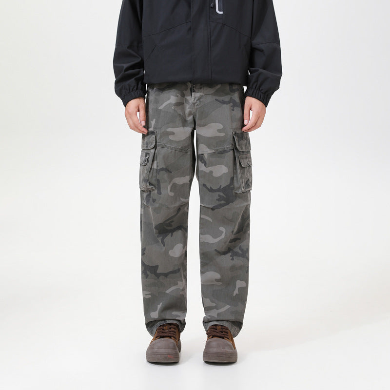 Herren Cargo-Hose mit Camouflage-Muster, Relaxed-Fit, Mehrfach-Taschen und Kordelzug am Saum Mune Fashion