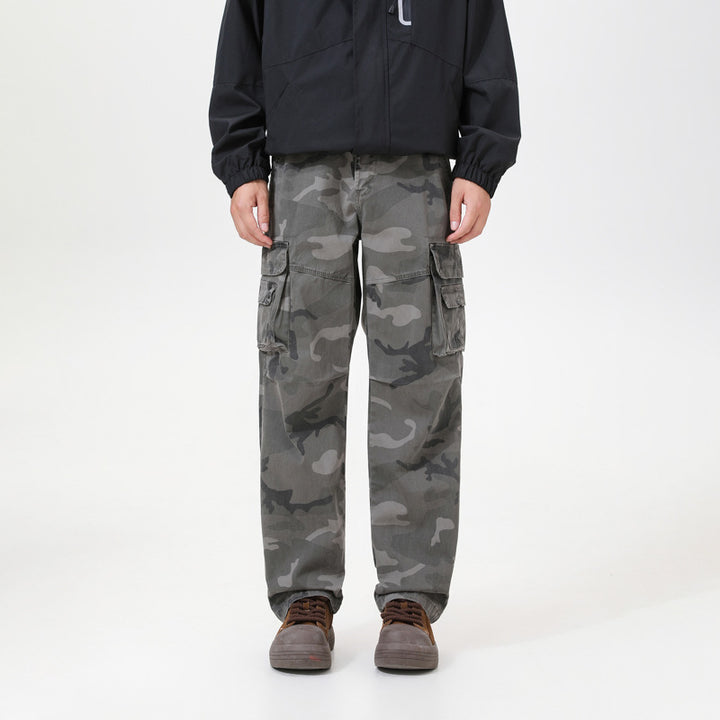 Herren Cargo-Hose mit Camouflage-Muster, Relaxed-Fit, Mehrfach-Taschen und Kordelzug am Saum Mune Fashion