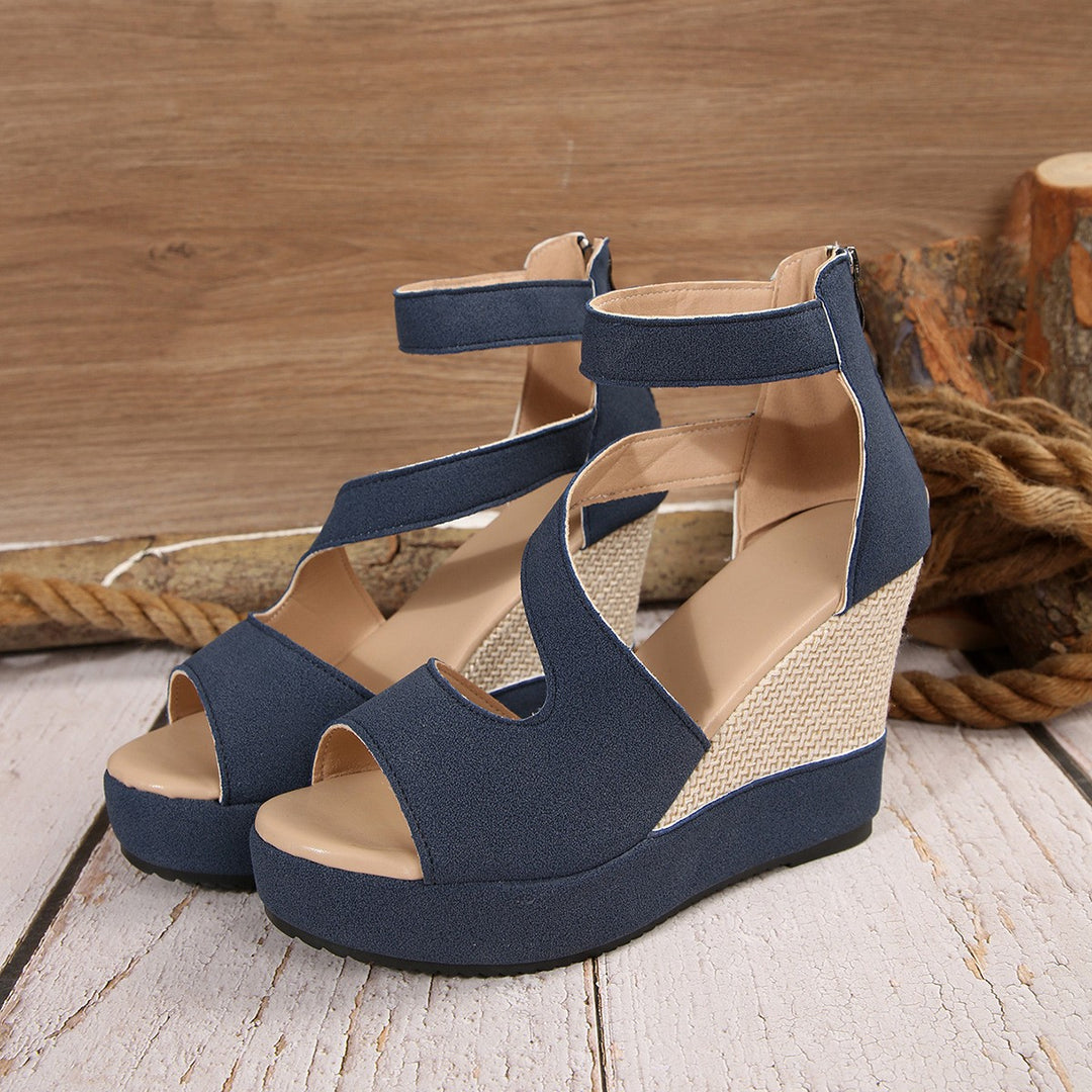 Women's wedge sandals with straw wedge, platform, and adjustable ankle strap Mune Fashion