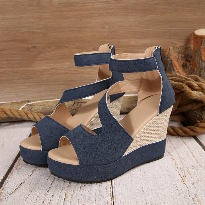 Women's wedge sandals with straw wedge, platform, and adjustable ankle strap Mune Fashion