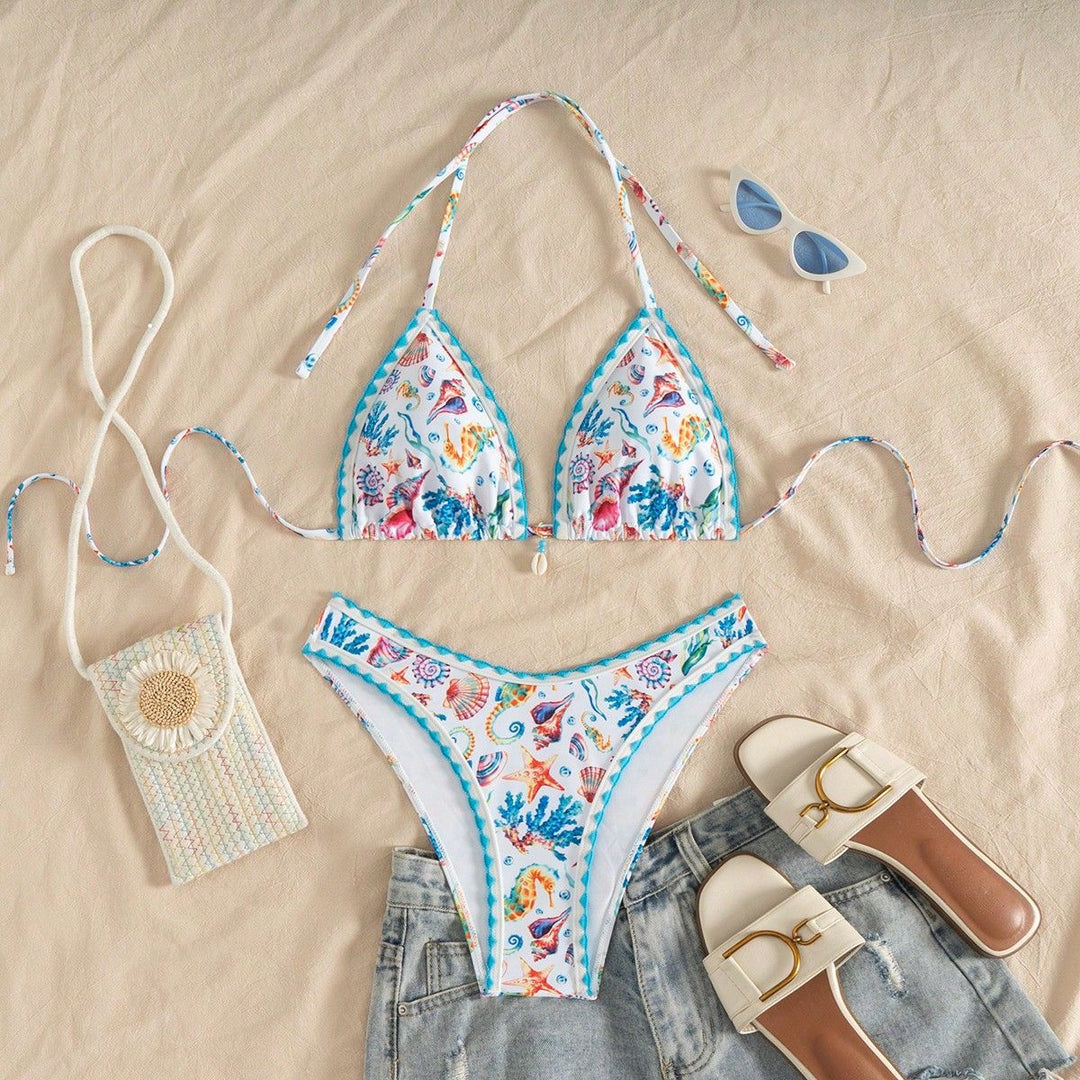 Women Triangle Bikini with Maritime Pattern Mune Fashion