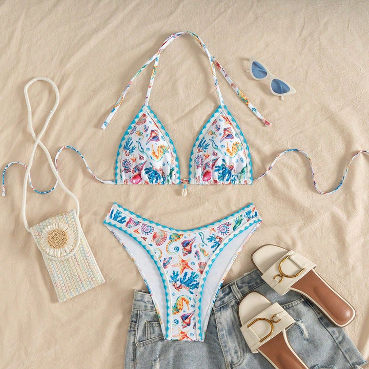 Women Triangle Bikini with Maritime Pattern Mune Fashion