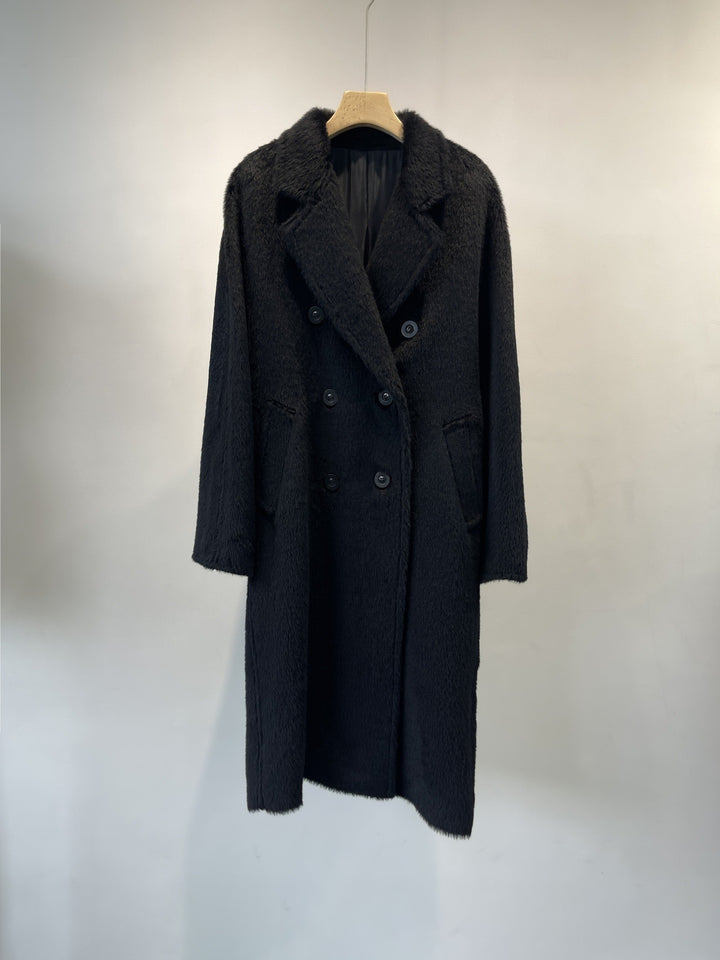 Women's Double-breasted Textured Wool Blend Coat Mune Fashion