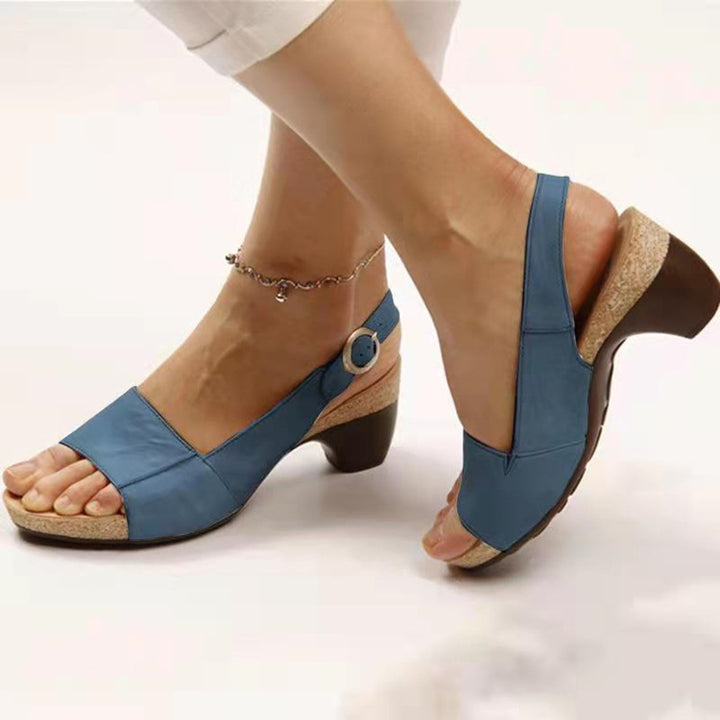Damen Slingback-Sandaletten mit ergonomischem Kork-Fußbett und niedrigem Blockabsatz Mune Fashion