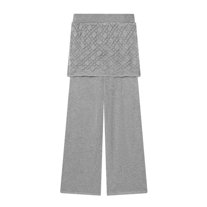 Women’s Knit Lounge Set with Wide Round Neck Sweater and High Waist Flared Pants with Lace Detail Mune Fashion