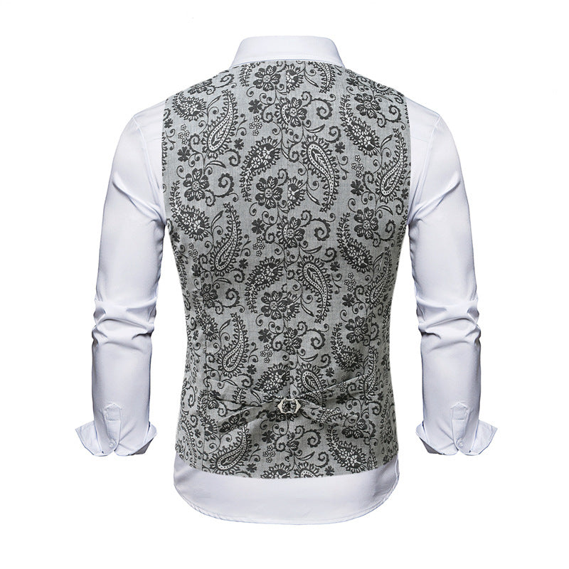 Men's Tailored Suit Vest with Paisley Jacquard and V Neck Mune Fashion