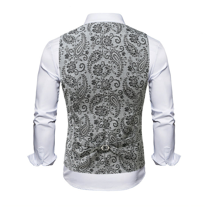 Men's Tailored Suit Vest with Paisley Jacquard and V Neck Mune Fashion