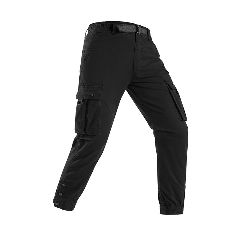 Herren Konisch geschnittene Utility‑Cargohose mit Tunnelzugbund, integriertem Gürtel und Mehrfachtaschen Mune Fashion